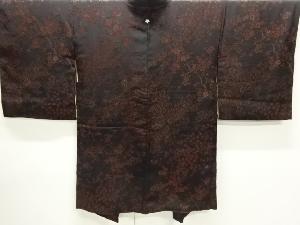 大正ロマン　漆枝花模様織出し一つ紋長羽織